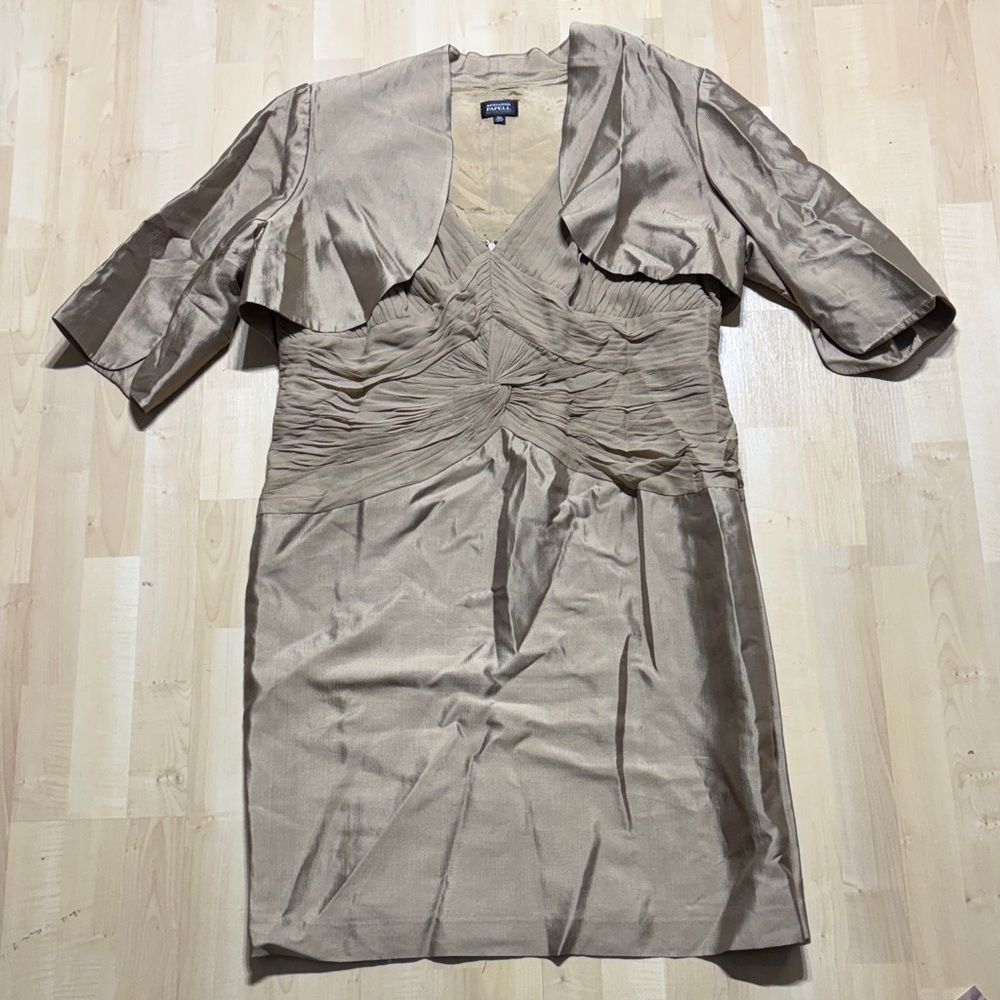 Adrianna Papell Long Sleeve Dress in Tan
